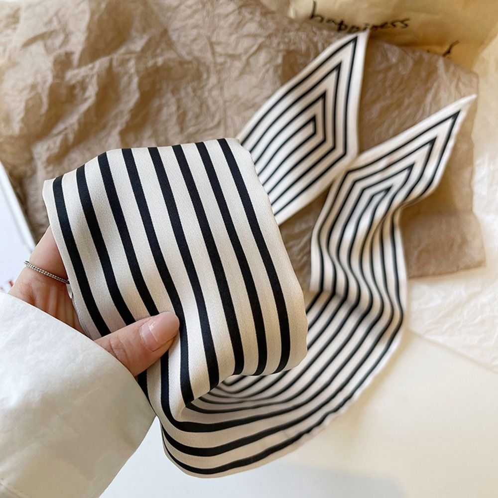 Silk Tie Woven - ผ้าพันคอไหมพิมพ์ลายสไตล์ฝรั่งเศส ลายทางหรูหรา ผ้าคลุมไหล่พิมพ์ลาย ผ้าพันคอไหมพิมพ์ลาย ผ้าพันคอสไตล์เกาหลี ผ้าพันคอผืนเล็ก