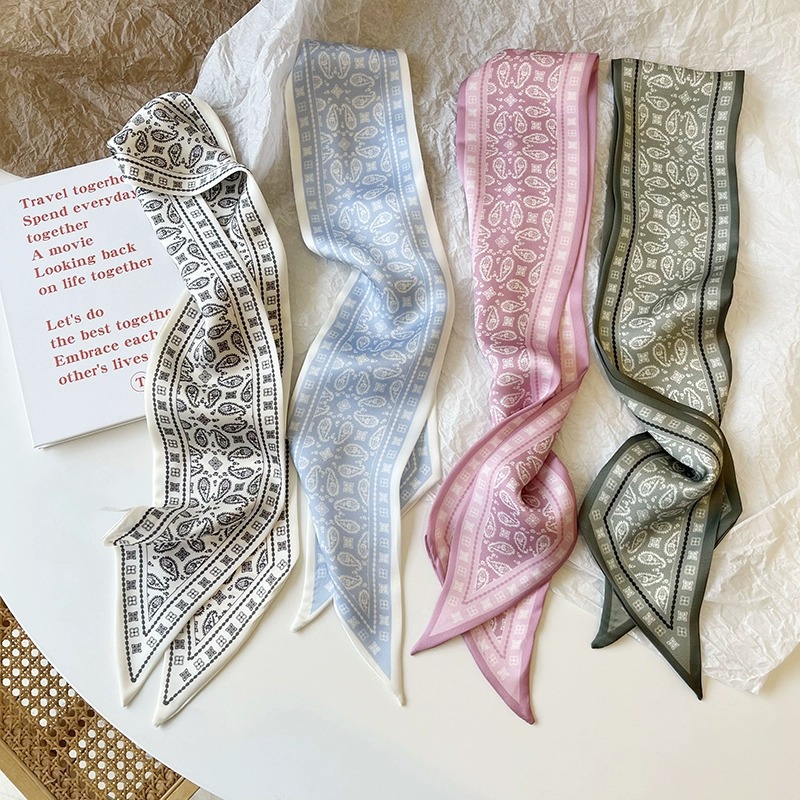 Silk Tie Woven - ชุดผ้าไหมซาตินผ้าพันคอผู้หญิงผ้าผมวง Headdress อุปกรณ์เสริม Lady ผ้าพันคอริบบิ้นผูกคอสําหรับกระเป๋า/4 ชิ้น