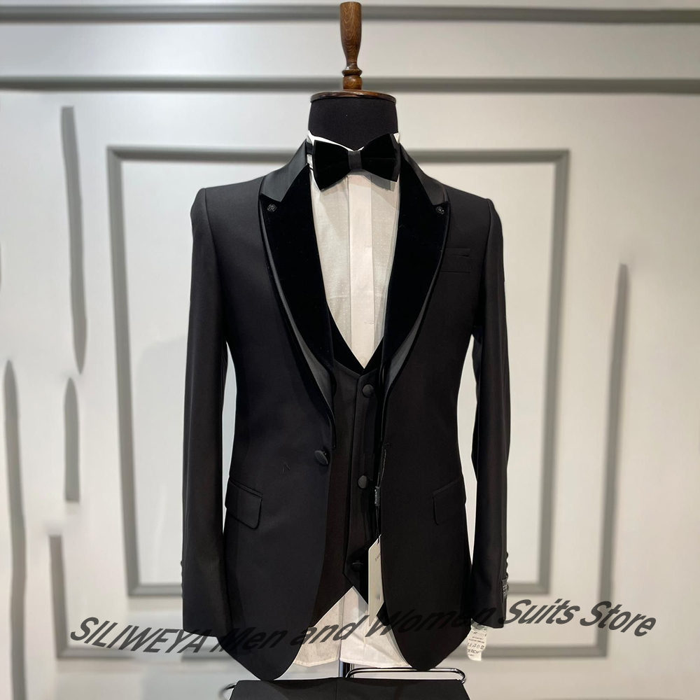 Men'S Formal Dinner Wear - ชุดสูทแต่งงานผู้ชายสุดหรูสำหรับงานกาล่าพรมแดง ชุดสามชิ้นทรงเข้ารูป ทักซิโด้ เสื้อสูท+เสื้อกั๊ก+กางเกง สำหรับงานเลี้ยงอาหารค่ำอย่างเป็นทางการ