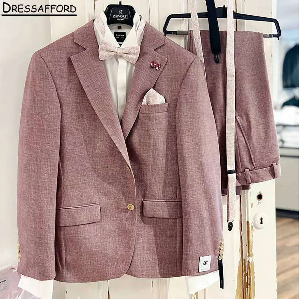 Men Formal Wear Pink - สีชมพูชุดแต่งงานอย่างเป็นทางการชุดสูทธุรกิจผู้ชาย 2 ชิ้นเสื้อแจ็คเก็ต+กางเกงผู้ชายทักซิโด้ชุดเจ้าบ่าว