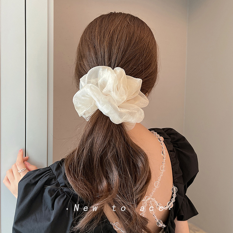 Silk Tie Woven - ผู้หญิงผ้าไหม Scrunchie ผมเชือกผมวงผู้ถือหางม้าแถบคาดศีรษะอุปกรณ์เสริมผมสําหรับสาวชีฟองสีทึบผม
