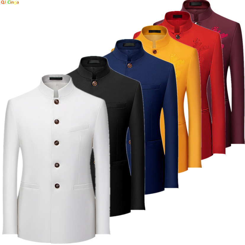 Men Formal Wear Red - เสื้อสูทผู้ชายสไตล์จีน แขนยาว ทรงเกาหลี สำหรับงานทางการ ไซส์เอเชีย L-7XL