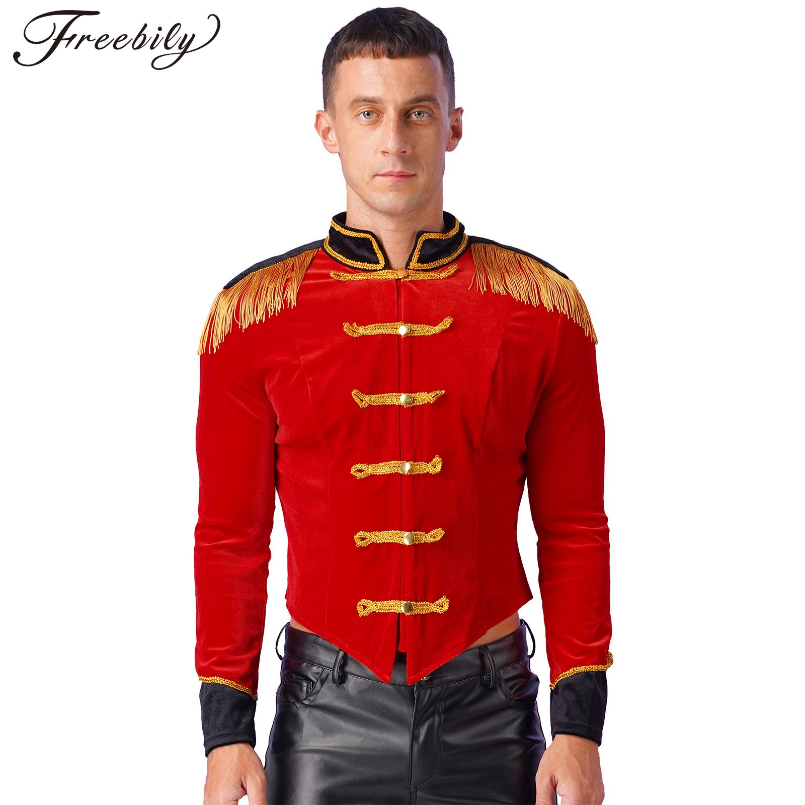 Men Formal Wear Coat - ชุดคอสตูมผู้ชายสไตล์นายวงละครสัตว์ แขนยาว แต่งพู่ห้อย สำหรับฮาโลวีน คริสต์มาส ชุดนักดนตรีวงกลอง