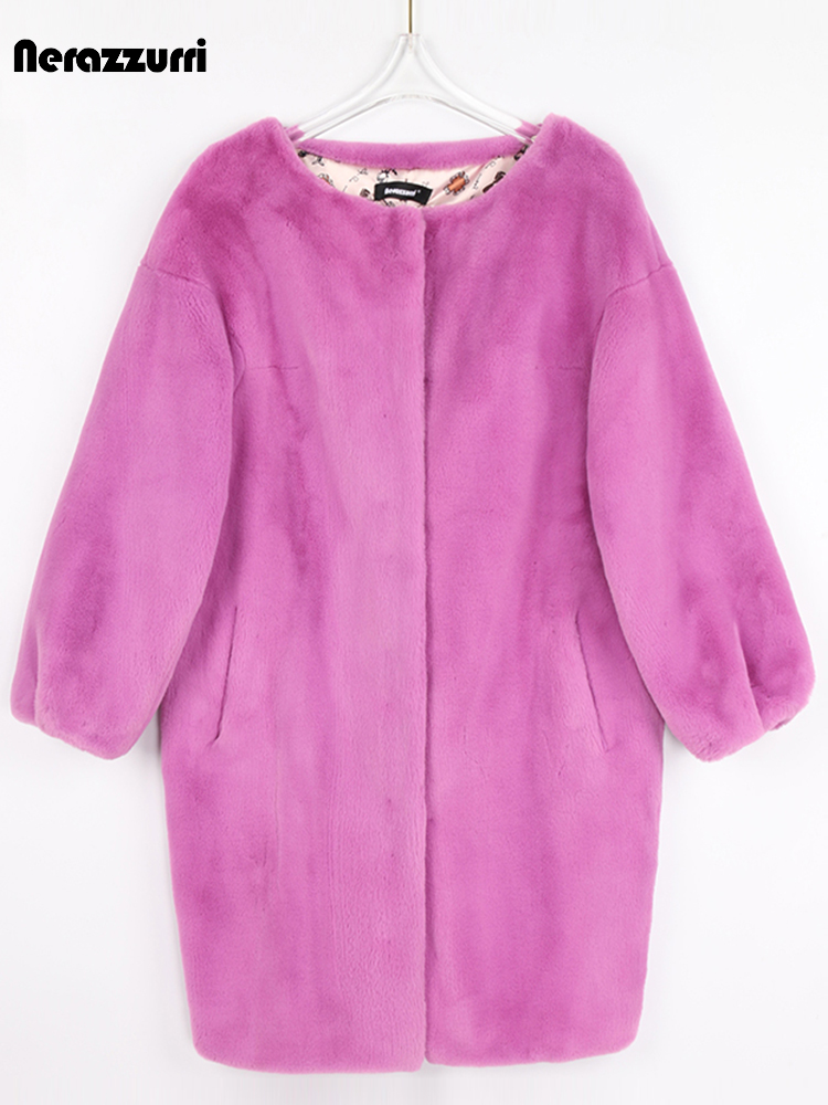 Men Formal Wear Coat - Nerazzurri ฤดูหนาวสีหนา Faux Fur Cocoon Coat