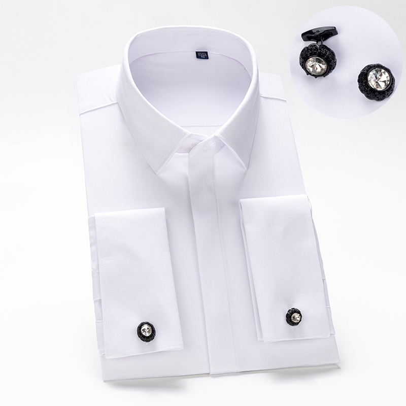 High End Men'S Formal Wear - เสื้อเชิ้ตกระดุมข้อมือฝรั่งเศสแขนยาวของผู้ชายความรู้สึกไฮเอนด์ serat bambu เรียบเนียนไร้เตารีดสวมใส่อย่างเป็นทางการ