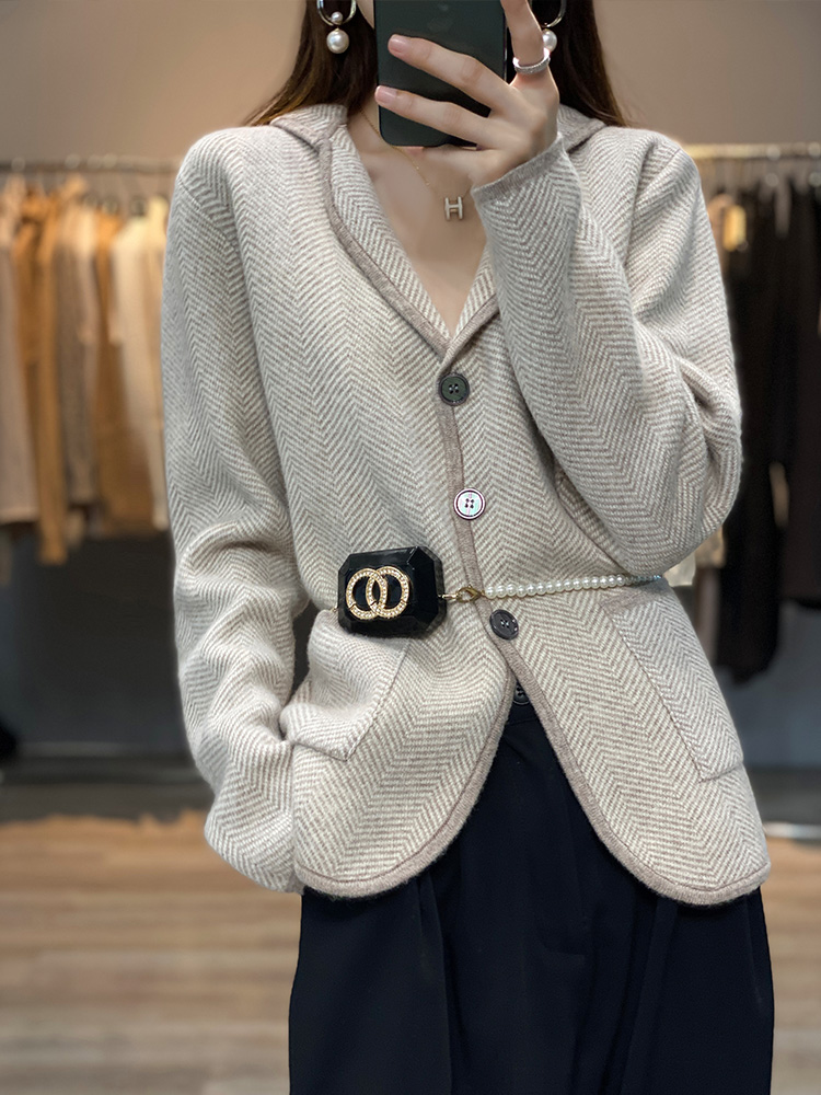 Wool Suit Jacket - ฤดูใบไม้ร่วงผู้หญิงฤดูหนาวแคชเมียร์ขนสัตว์เสื้อคลุมสูทเสื้อกันหนาว Casual ถักปรับแต่งเสื้อสเวตเตอร์ถักหนา Outwear Soft Jacket