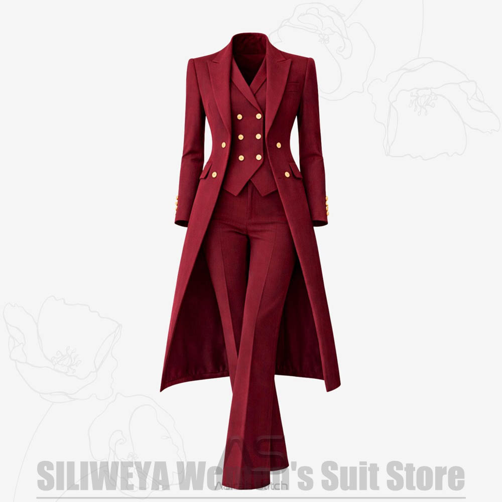 Formal Vest Waistcoat - ชุดสูทผู้หญิง 3 ชิ้น แบบกระดุมสองแถว เสื้อโค้ทยาว เสื้อกั๊ก