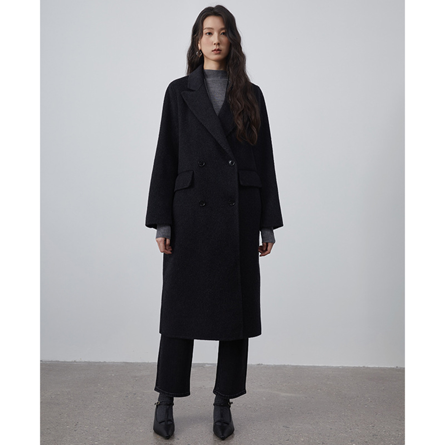 Wool Suit Jacket - เสื้อสูทผู้หญิง Allingentle แบบยาว ผ้าขนสัตว์ แฟชั่น แจ็คเก็ตกระดุมสองแถว
