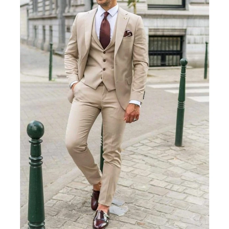 Men'S Formal Dinner Wear - ชุดสูทผู้ชายแบบปกนอตช์ ทรงเข้ารูป สไตล์ธุรกิจ ชุดสูท 3 ชิ้น