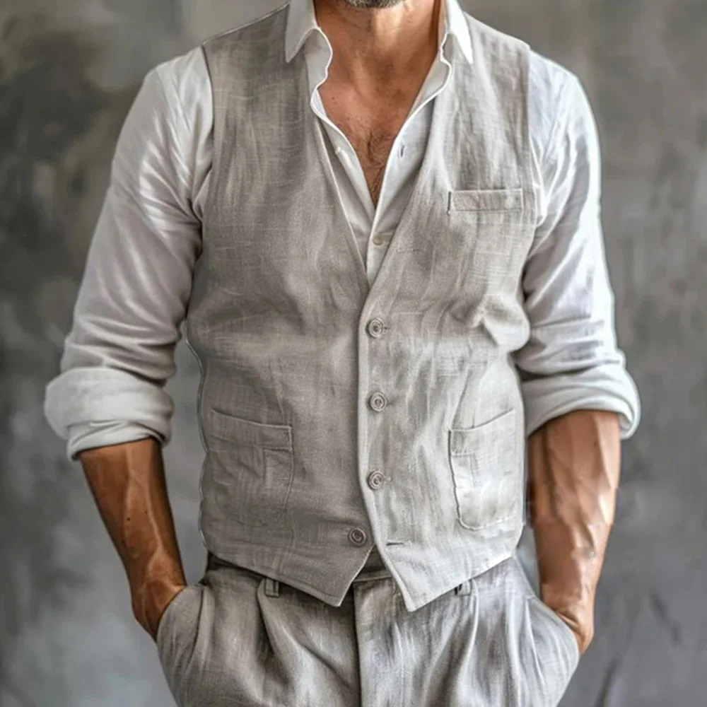 ผู้ชายผ้าลินินฤดูร้อนชาย GILET - Formal Vest Waistcoat บทวิจารณ์และราคา