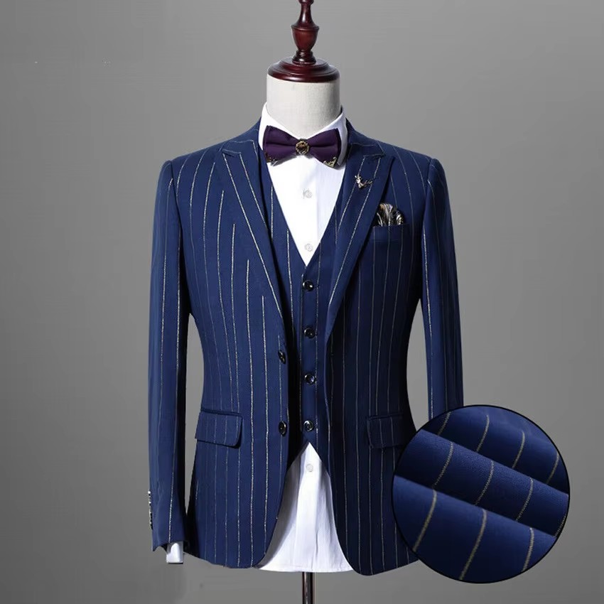 ชุดสูทผู้ชายลายทางสีทอง Auripa - Wool Suit Jacket บทวิจารณ์และราคา