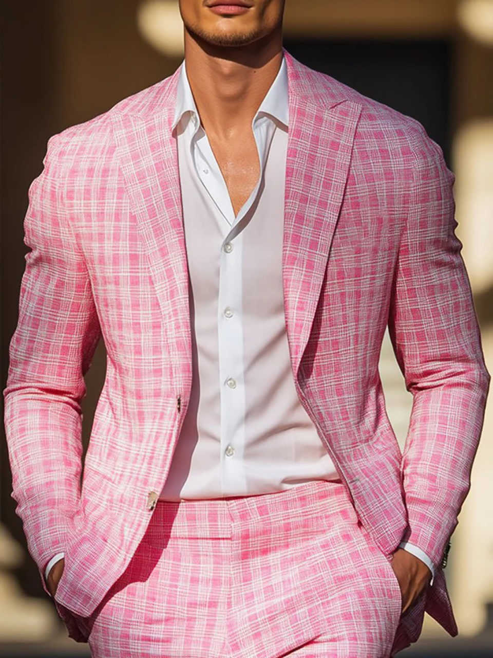 ฤดูร้อนลายสก๊อตสีชมพู Mens Tux - Men Formal Wear Pink บทวิจารณ์และราคา