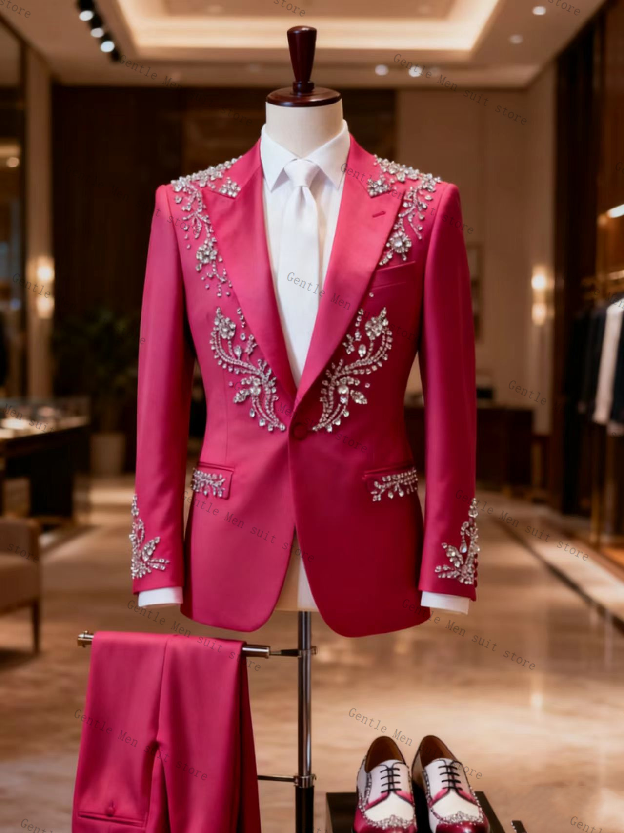 ชุดสูทผู้ชายสีชมพู 2 ชิ้น เสื้ - Men Formal Wear Pink บทวิจารณ์และราคา
