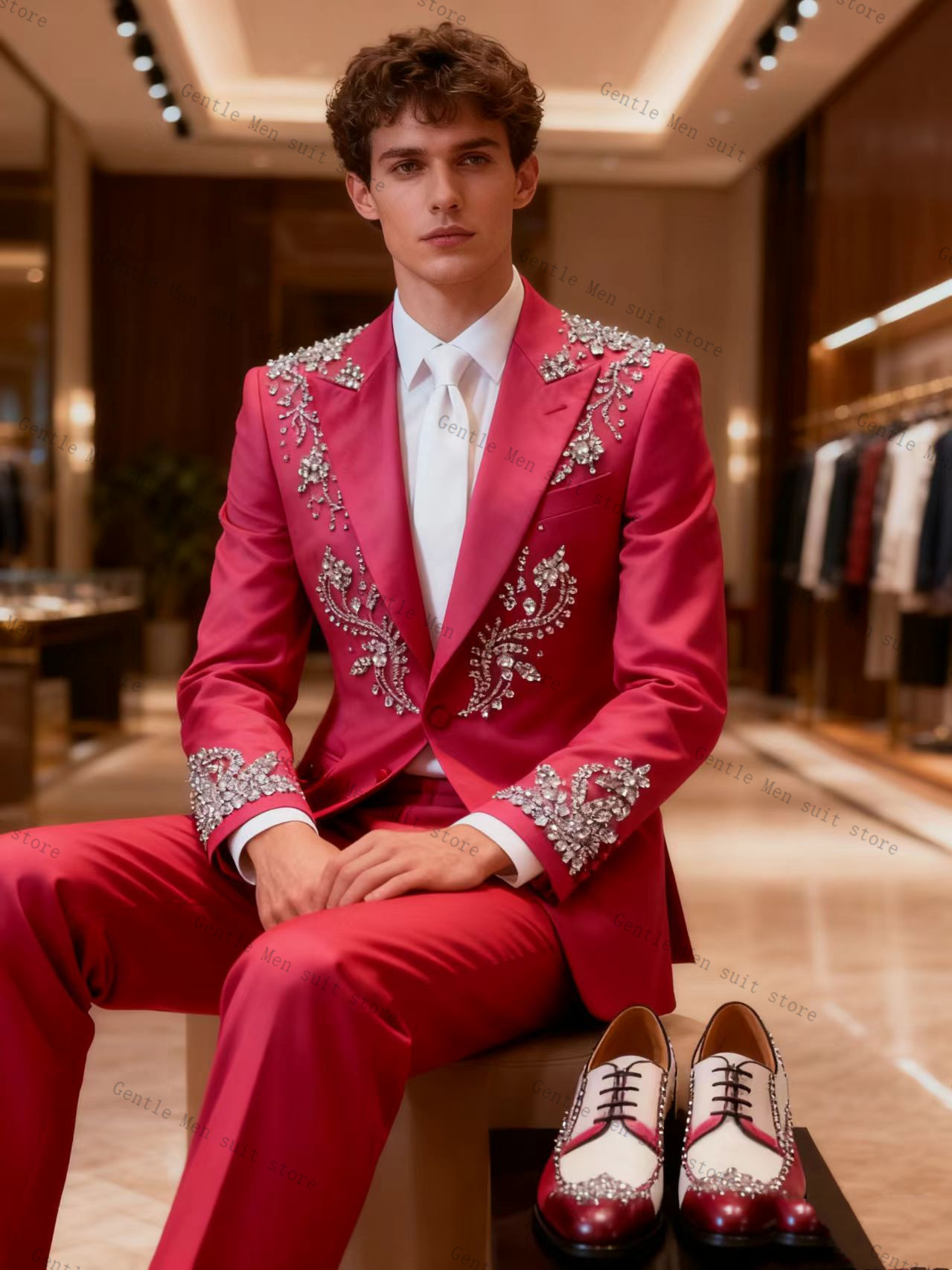 ชุดสูทผู้ชายสีชมพู 2 ชิ้น เสื้ - Men Formal Wear Pink บทวิจารณ์และราคา