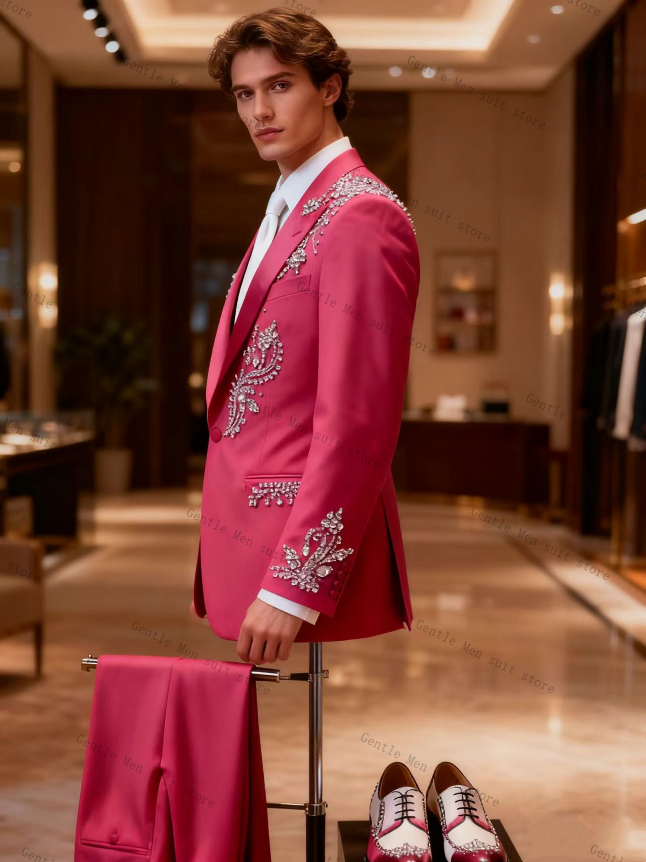 ชุดสูทผู้ชายสีชมพู 2 ชิ้น เสื้ - Men Formal Wear Pink บทวิจารณ์และราคา