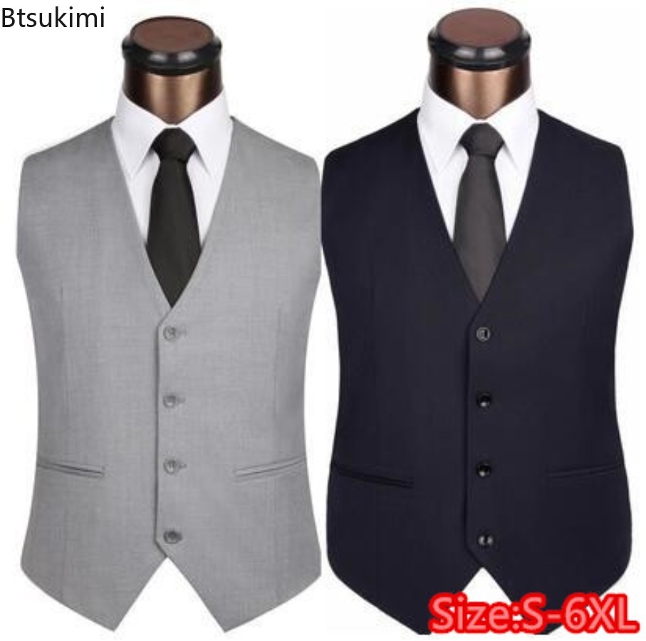 S-6XL Plus ขนาดชายเกาหลี Slim  - Formal Vest Waistcoat บทวิจารณ์และราคา
