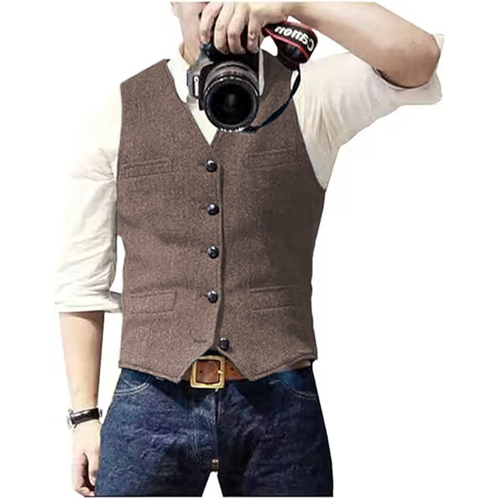 เสื้อกั๊กสูทผู้ชาย คอวี ผ้าขนส - Formal Vest Waistcoat บทวิจารณ์และราคา