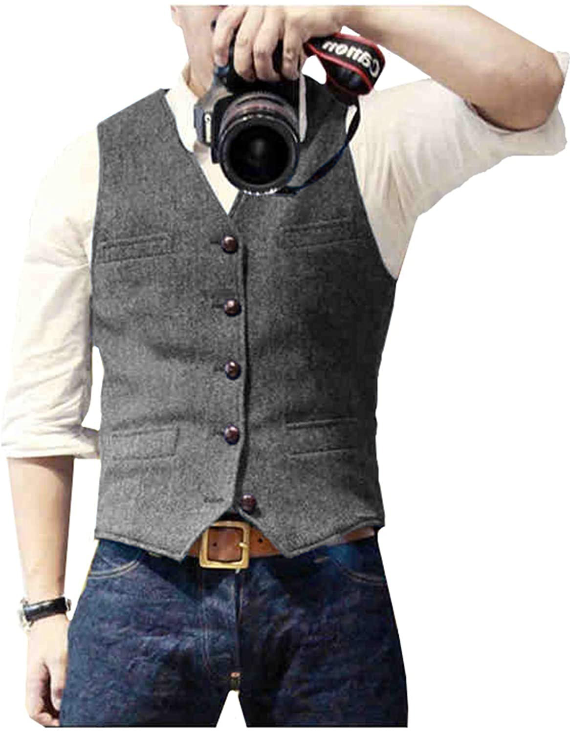 เสื้อกั๊กสูทผู้ชาย คอวี ผ้าขนส - Formal Vest Waistcoat บทวิจารณ์และราคา