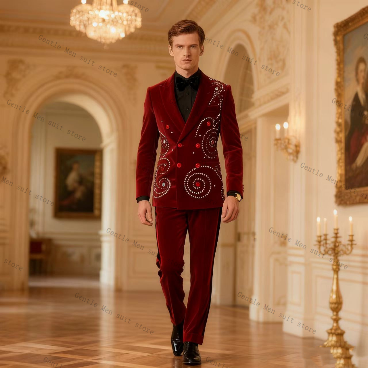 ชุดสูทผู้ชายกำมะหยี่สีแดงคริสต - Men Formal Wear Red บทวิจารณ์และราคา