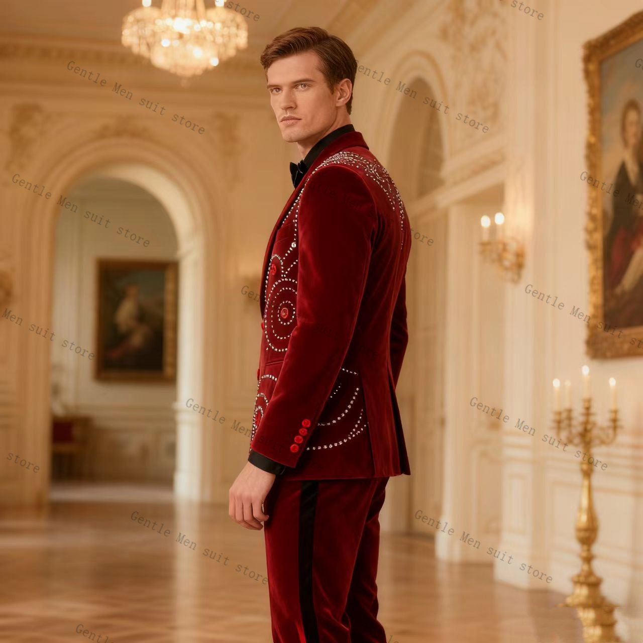 ชุดสูทผู้ชายกำมะหยี่สีแดงคริสต - Men Formal Wear Red บทวิจารณ์และราคา