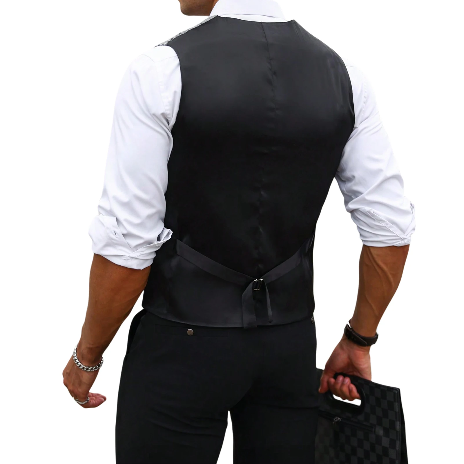 เสื้อกั๊กสูทลายสก๊อตสีเทาสำหรั - Formal Vest Waistcoat บทวิจารณ์และราคา